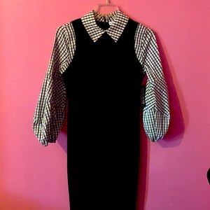 COPY - New York & Company Black and White Striped Collar and Sleeve Dress